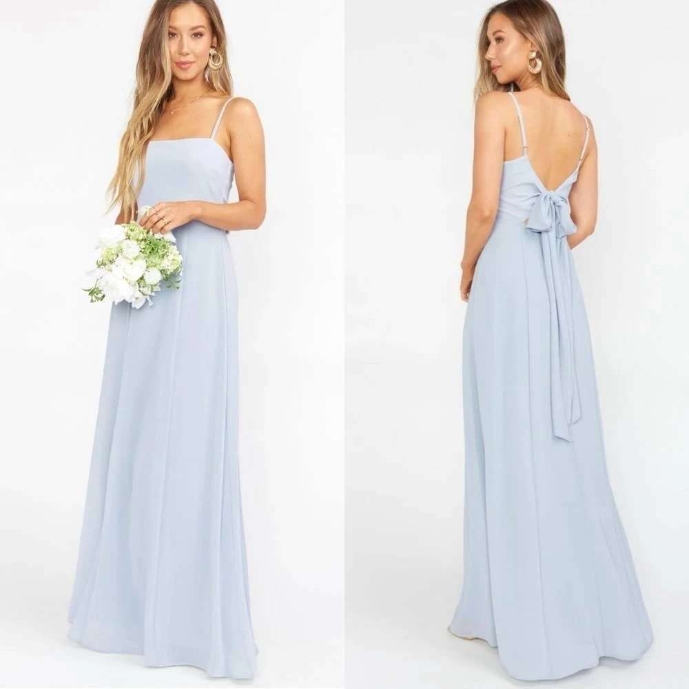 Show Me Your Mumu Lauren Tie Maxi Dress Light Blue Size Medium Bridesmaid